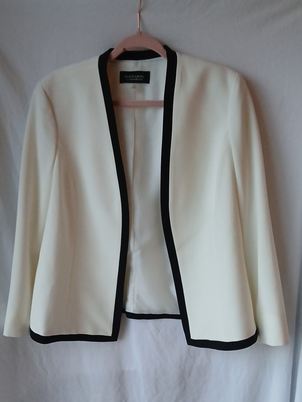 Cream Open-Front Blazer with Black Trim by Black Label